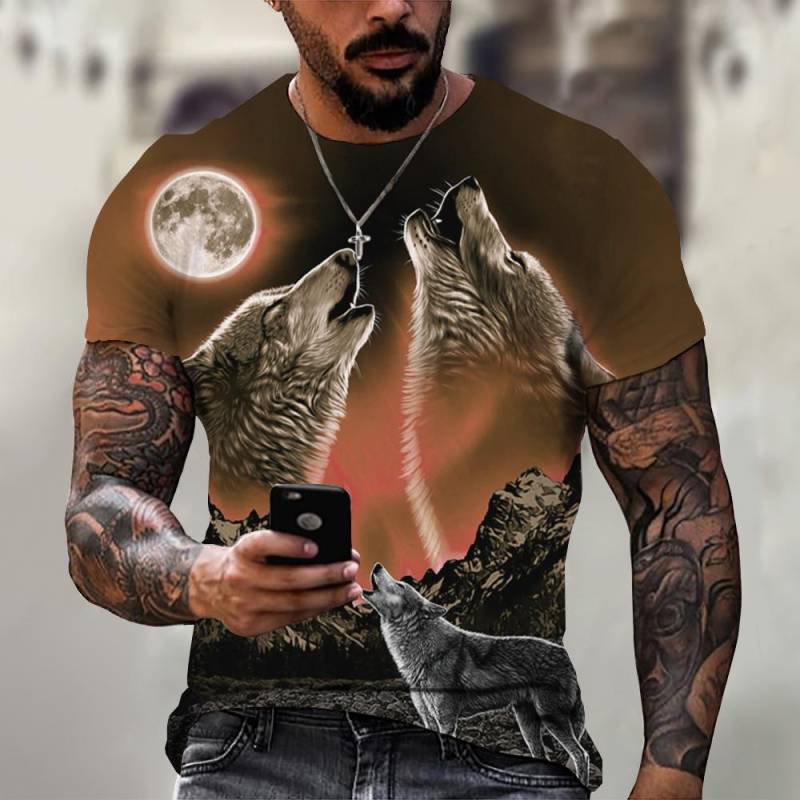 Wolf T-Shirt für Herren Animal Print Kurzarm Top 3D Casual Street Man T-Shirt Übergroßes T-Shirt Herren Vintage Kleidung 4XL von Joom DACH