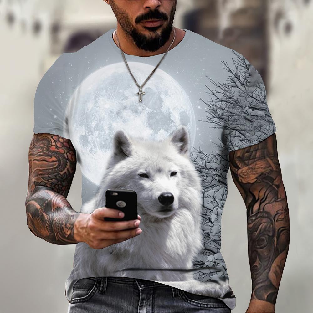 Wolf T-Shirt für Herren Animal Print Kurzarm Top 3D Casual Street Man T-Shirt Übergroßes T-Shirt Herren Vintage Kleidung 5XL von Joom DACH