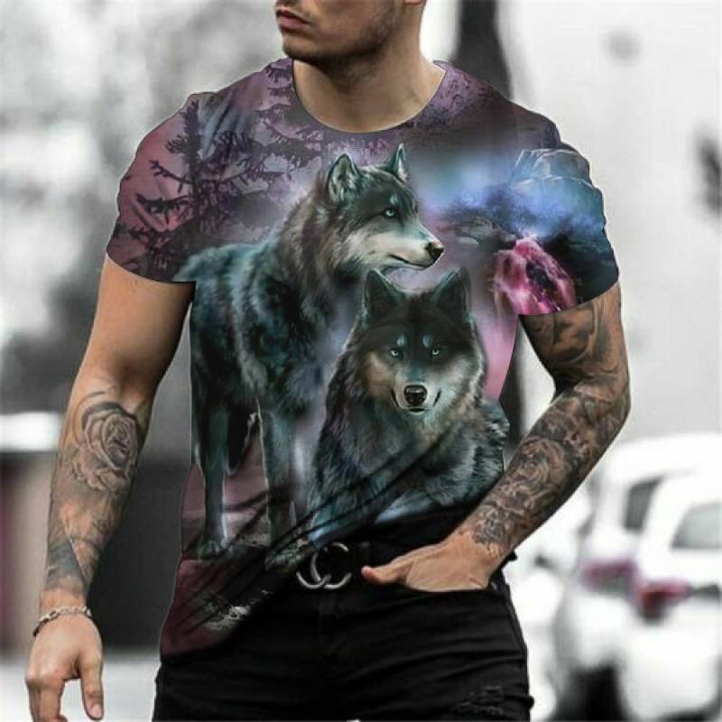 Wolf T-Shirt für Herren Animal Print Kurzarm Top 3D Casual Street Man T-Shirt Übergroßes T-Shirt Herren Vintage Kleidung L von Joom DACH