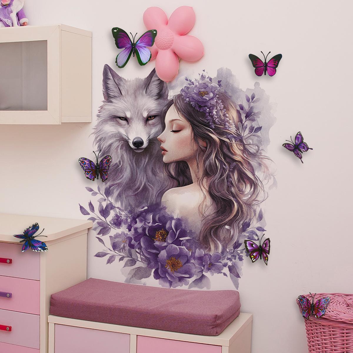 Wolf Wandaufkleber 3D Schmetterling Blumen Fee Wand Kunst Aufkleber für Mädchen Schlafzimmer Baby Kinderzimmer Dekor violett von Joom DACH