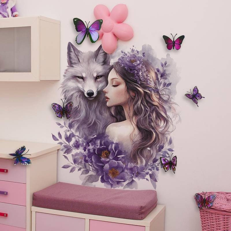 Wolf Wandaufkleber 3D Schmetterling Blumen Fee Wand Kunst Aufkleber für Mädchen Schlafzimmer Baby Kinderzimmer Dekor violett von Joom DACH