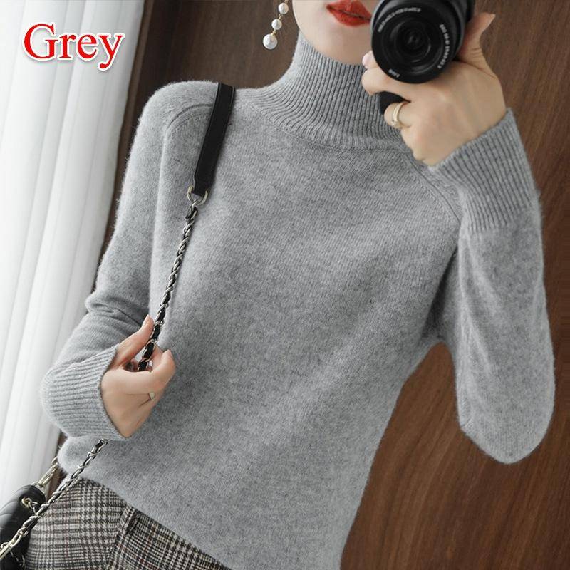 Wolle Reinem Kaschmir Pullover Frauen Pullover Pull Femme Herbst Winte High Neck Stricken Pullover Damen Rollkragen Jumper L grau von Joom DACH