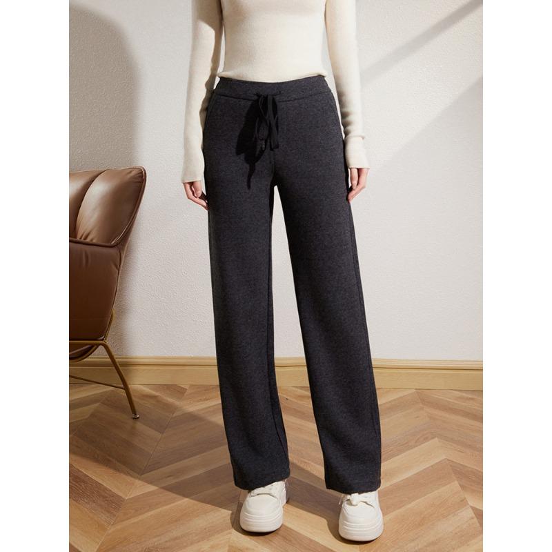 Wollhose mit weitem Bein für Damen im Herbst und Winter Neue Wollhose Gerade Hose Weich und klebrig Lässige Hose Voller Drapierung Bodenlange Hose XXL von Joom DACH