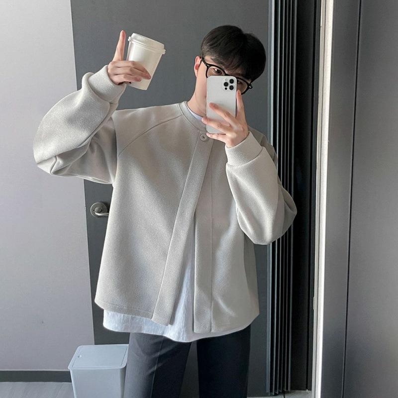 Wolljacke Herren Herbst Neu Koreanischer Stil Locker Lässig Kurzer Mantel Strickjacke Oberteil 2XL grau von Joom DACH