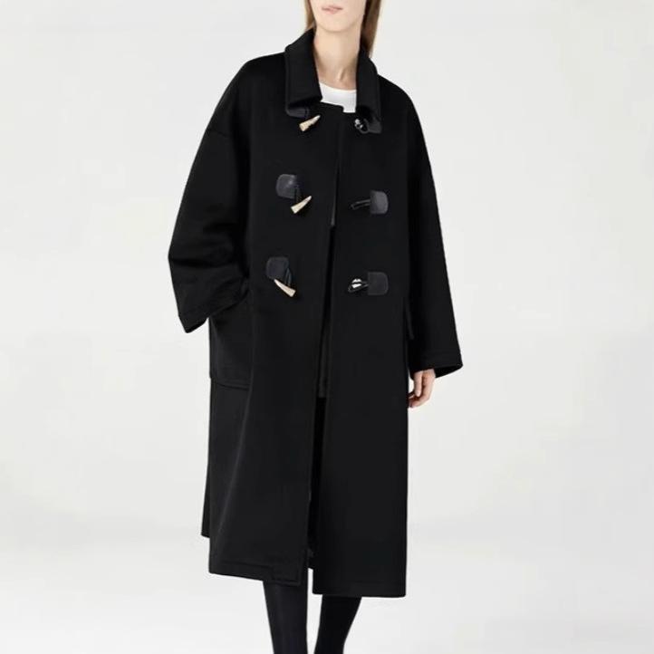 Wollmantel mit Knebelknöpfen für Damen, vielseitiger neuer Herbst- und Wintermantel im Hepburn-Stil, hochwertiger dicker Wollmantel XL schwarz von Joom DACH