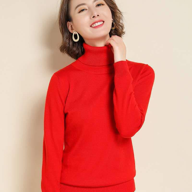 Wollpullover aus reinem Kaschmir für Damen, gestrickt, Rollkragenpullover, Kaschmirpullover, Elastizität, Pull-High-Neck-Strickpullover XL rot von Joom DACH