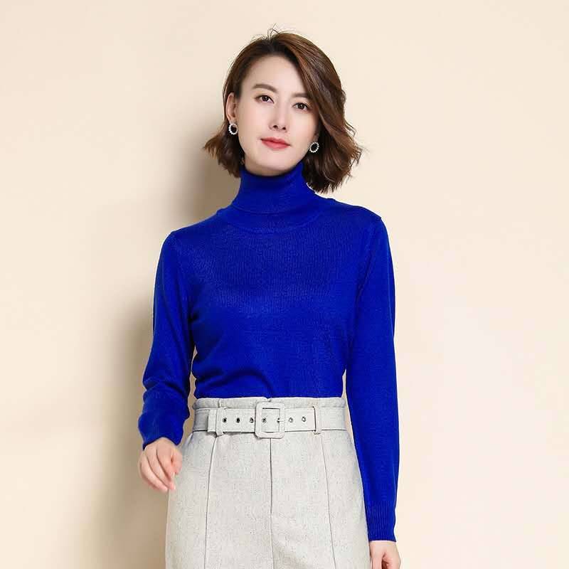 Wollpullover aus reinem Kaschmir für Damen, gestrickt, Rollkragenpullover, Kaschmirpullover, Elastizität, Pull-High-Neck-Strickpullover XL blau von Joom DACH