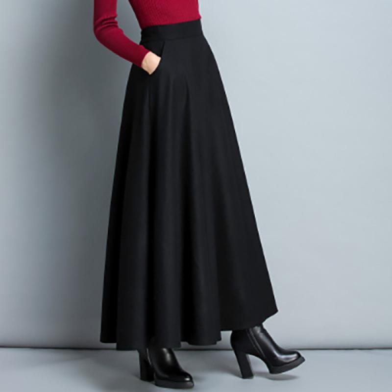 Wollrock Großer Swing A-Linienrock Hohe Taille Mittellang Großer Damen Langer Rock Großer Swingrock Elastische Röcke XXL schwarz von Joom DACH