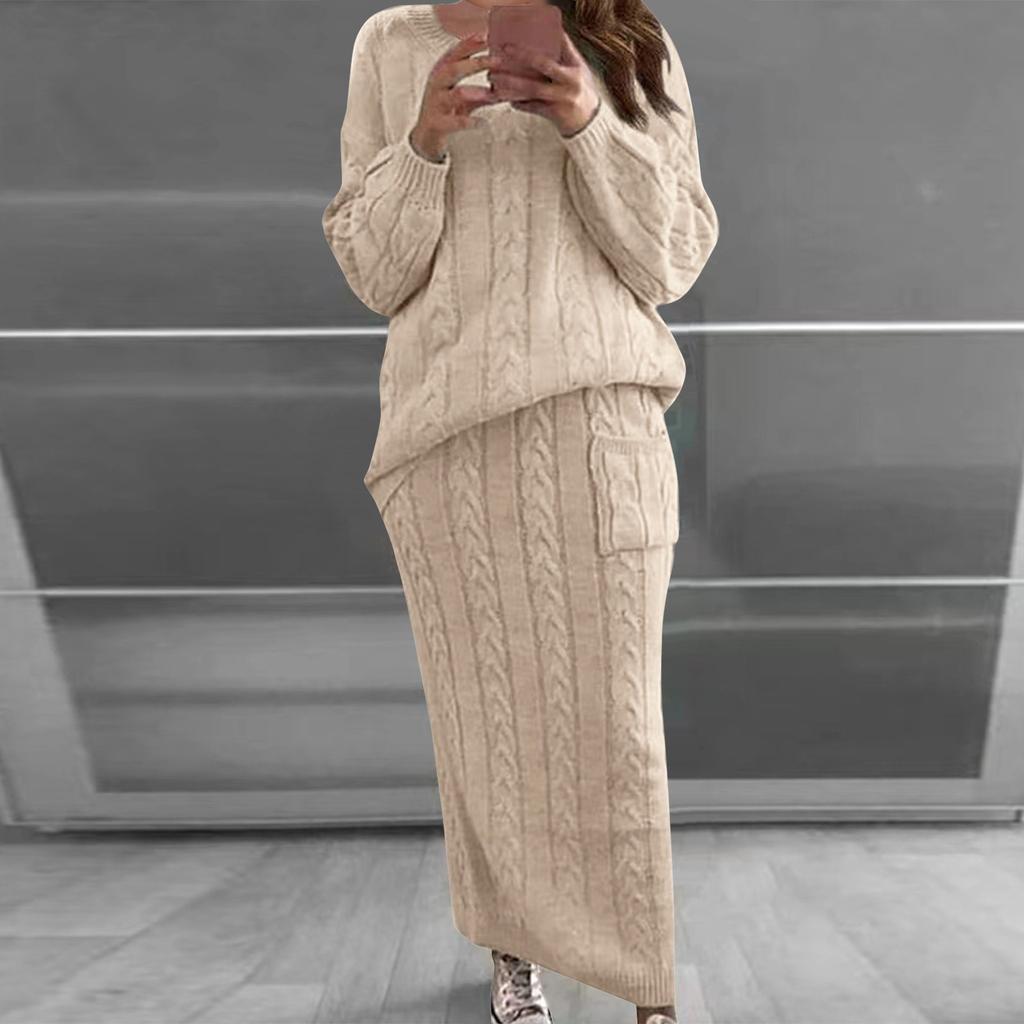 Women Autumn Winter Twist Crop Sweater Hip Skirt Knit Set for Laides Solid Color Slim All Match Two Piece Set XXXXXL von Joom DACH