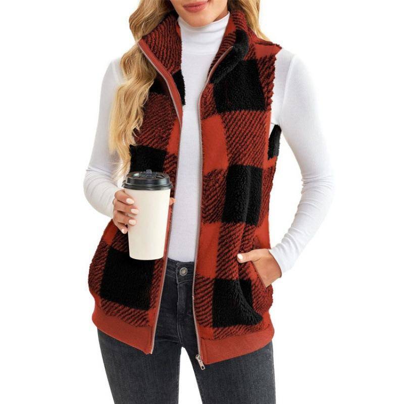 Damen Herbst Winter Weste Mantel Ärmellos Stehkragen Dick Plüsch Nackenschutz Reißverschluss Strickjacke Farbpassend Damenweste XXXL rot von Joom DACH