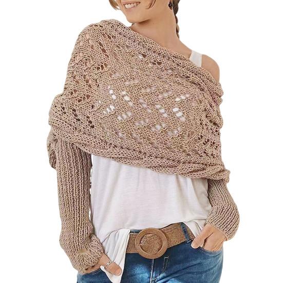 Damen Strickschal Einfarbig Weiches Flauschiges Material Langärmliger Schal Ajourmuster Herbst Winter Schal Mantel khaki von Joom DACH