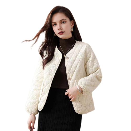 Frauen Einreiher Jacke Einfarbig Rhombus Karierten Mantel Herbst Winter Lose Imitation XXXXL weiß von Joom DACH