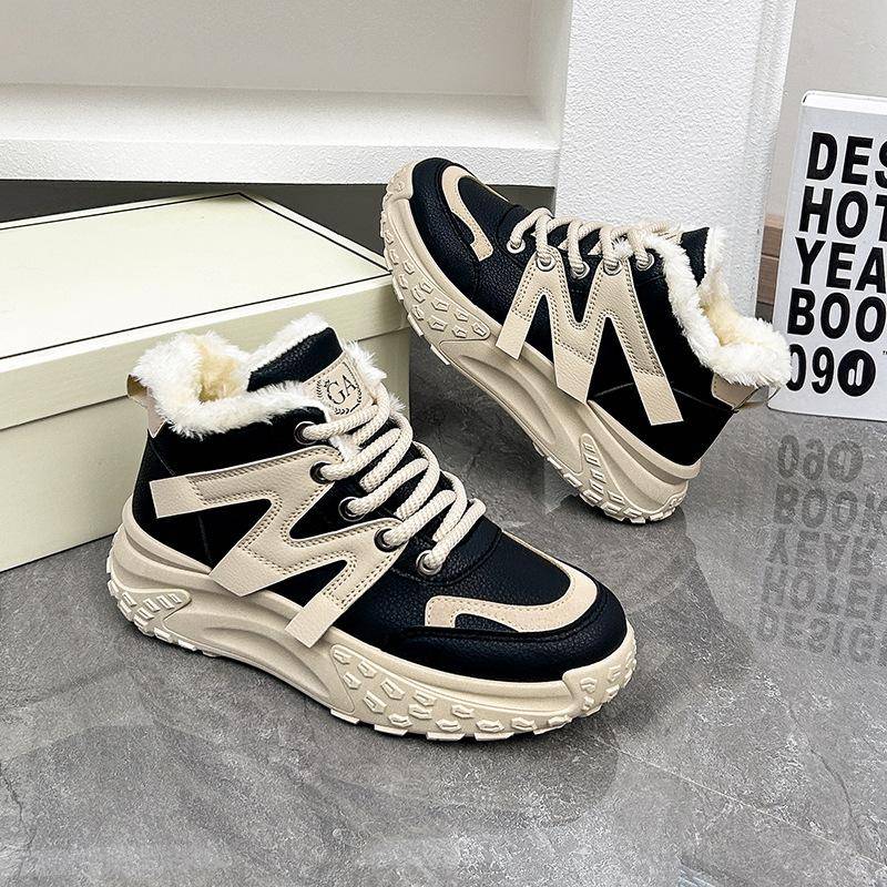Damen Winter Warme Sneaker Plateau Schneestiefel Weibliche Lässige Plüschschuhe Baumwolle Damenstiefel Outdoor Damen Warmhalten Sneaker 38 schwarz von Joom DACH
