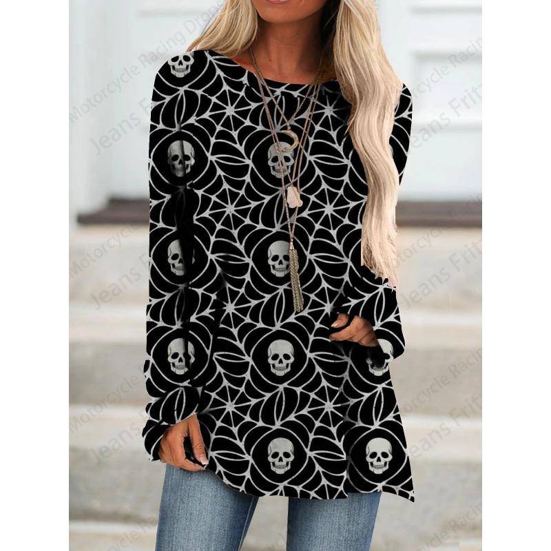 Damen Modisches Rundhals-Top Cartoon Halloween 3D-bedruckte Langarm-T-Shirts XL von Joom DACH