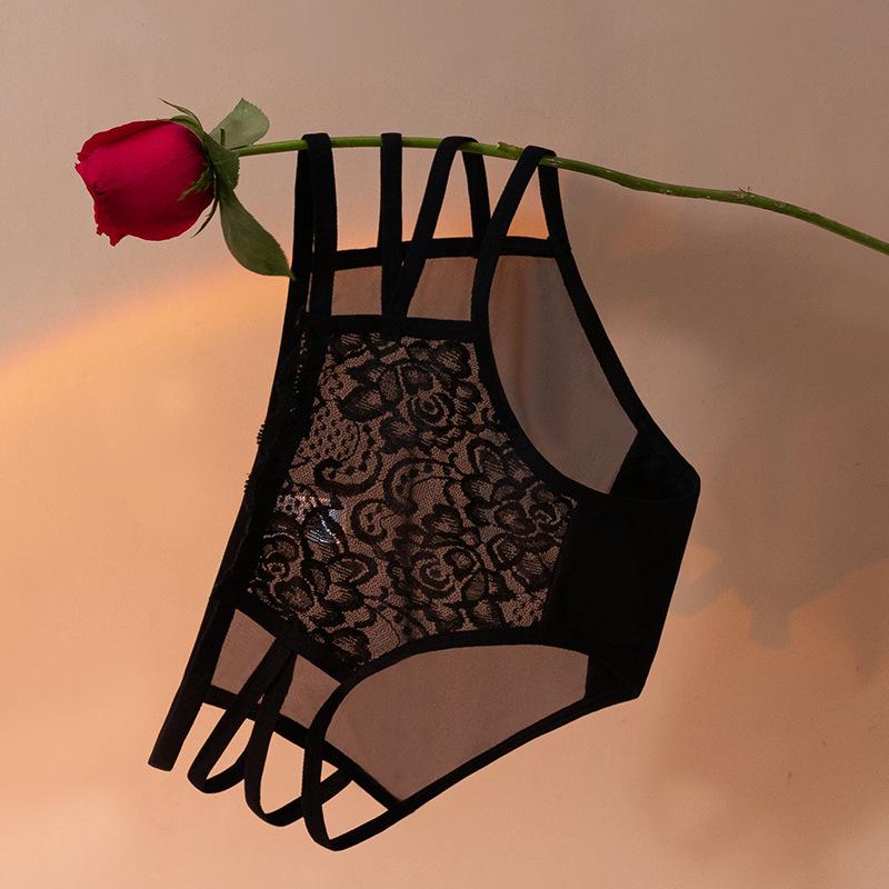 Damen Spitzen-Slips mit niedrigem Bund: Atmungsaktiv, Schnelltrocknend, Nahtlos, Mädchenhaftes Lochmuster-Design L (suggested weight 100-120 lbs) von Joom DACH