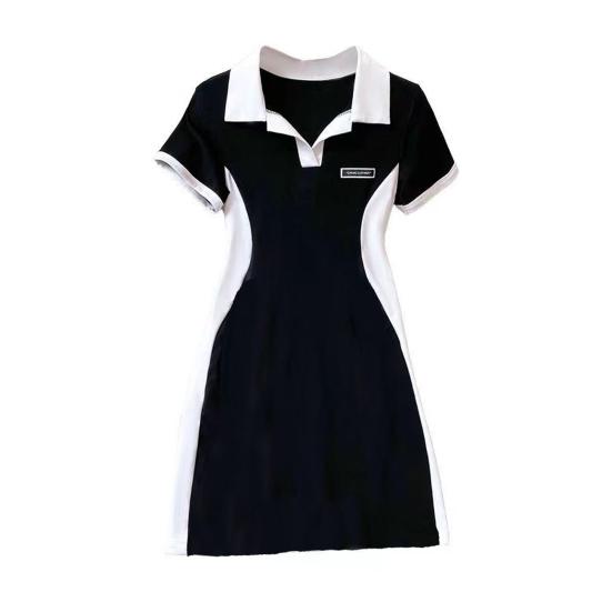 Damen Mini Hemdkleid Kurzarm Colorblock Kleid mit Kragen Sommer Casual V 2XL schwarz von Joom DACH