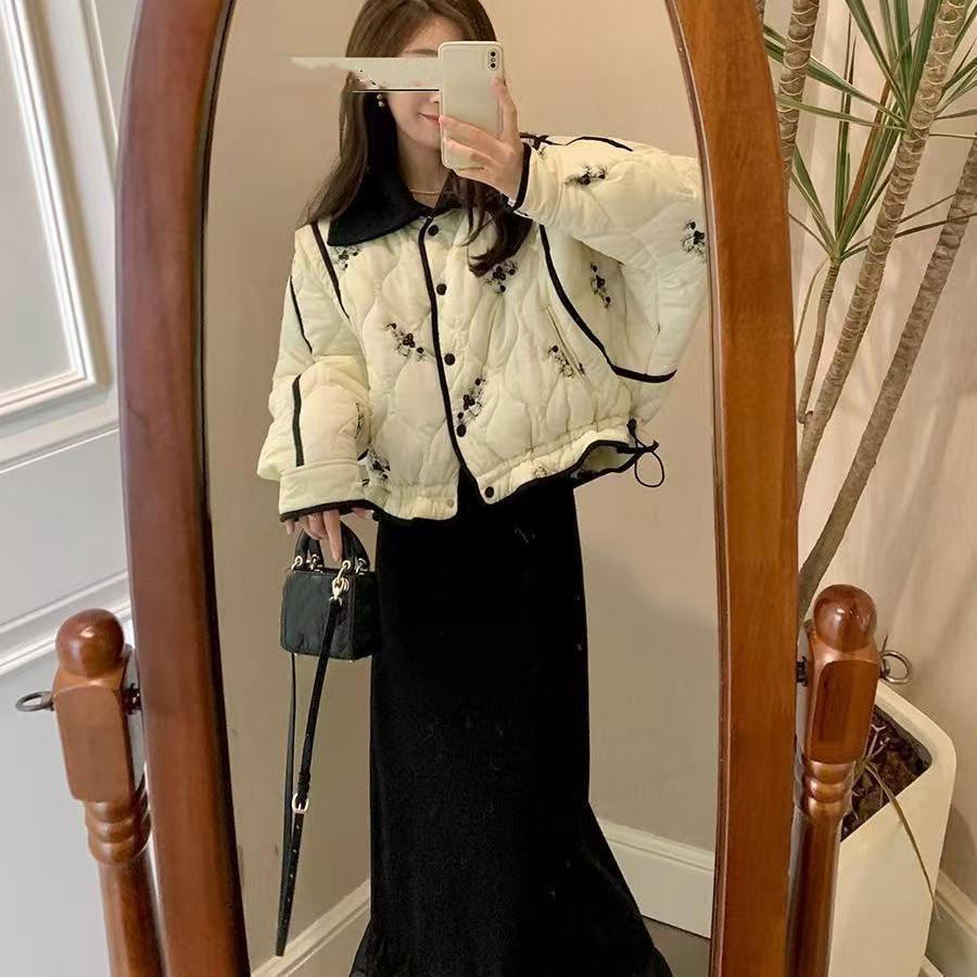 Damen Winter Französisch Bedruckt Verdickt Warm Kurze Jacke S von Joom DACH