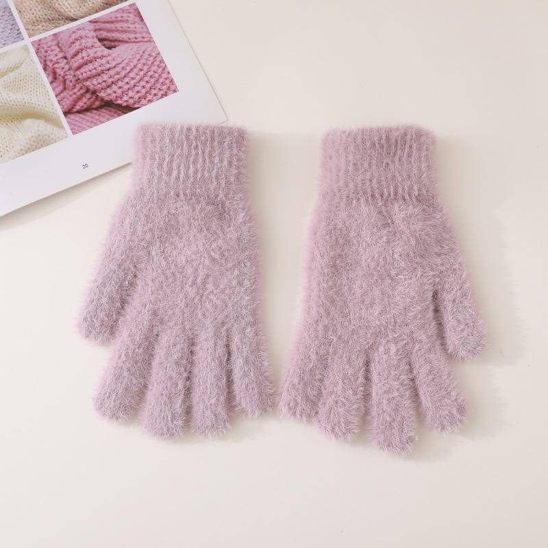Damen Winterhandschuhe mit Plüschwärme Niedlich Finger Anti Kalt Einfarbig Fünffinger Winter von Joom DACH