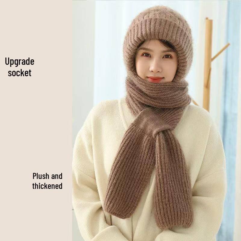 Damen Wintermütze und Schal Set: Winddichte, Schneefeste, Fleecegefütterte Wollmütze mit gestrickten geknöpften Ohrenklappen. von Joom DACH