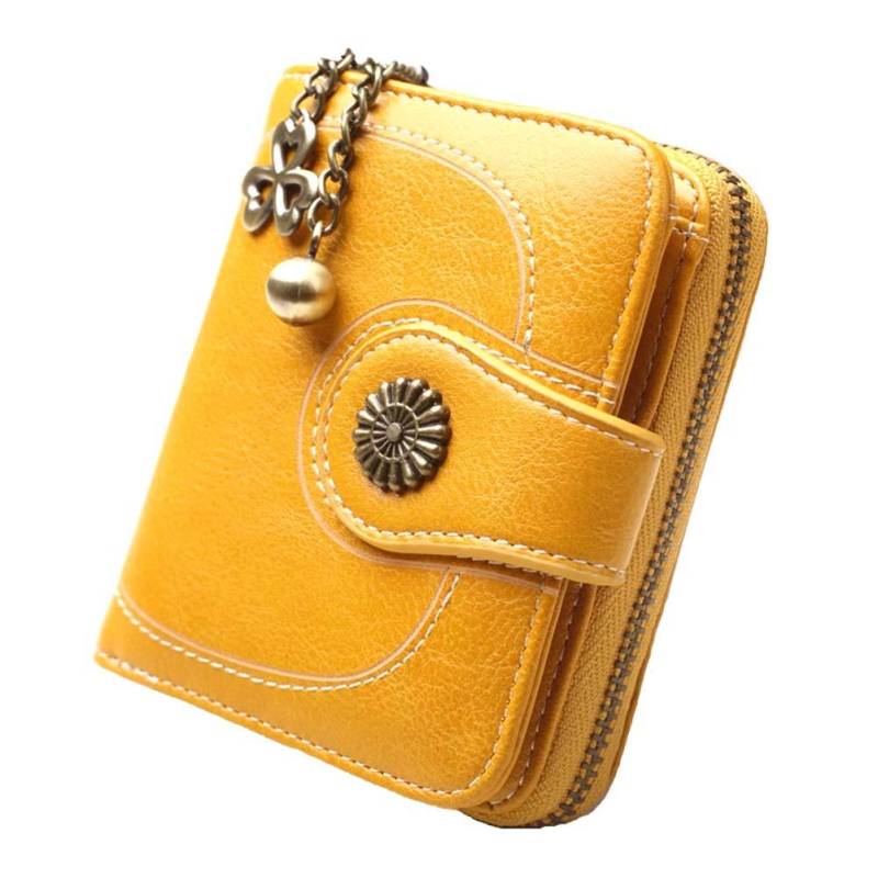 Wonder Pocket Solid Wallet Damen Retro Farbe Shamrock Short Multi Charm Slots Clutch Geldbörse gelb von Joom DACH