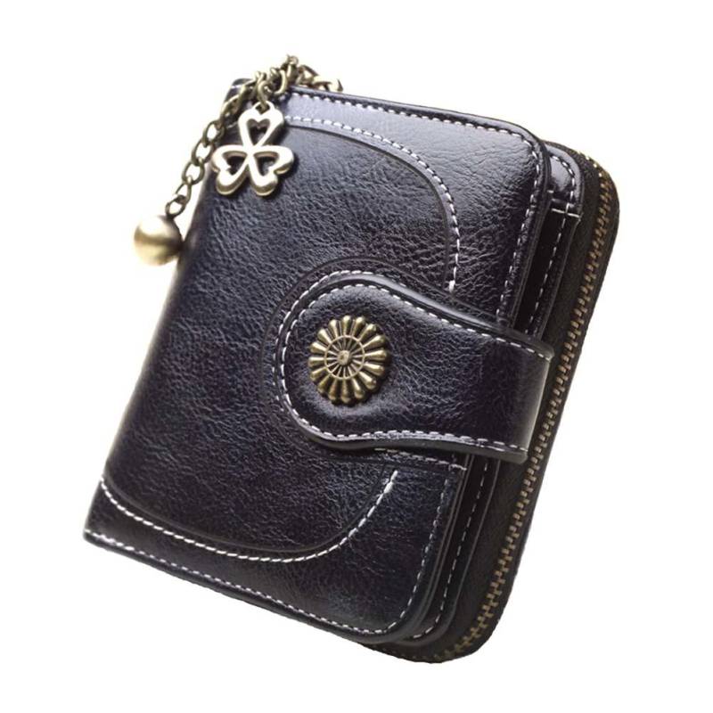 Wonder Pocket Solid Wallet Damen Retro Farbe Shamrock Short Multi Charm Slots Clutch Geldbörse schwarz von Joom DACH