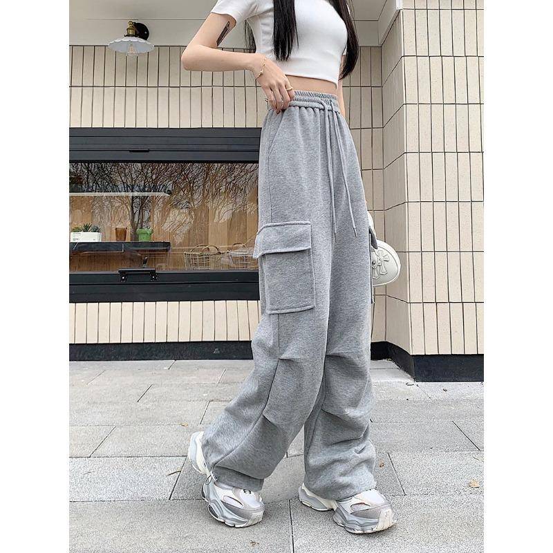 Workwear Jogginghose Damen Frühling und Sommer Übergröße Lockere Weite Bein Freizeithose Jogginghose 2XL licht grau von Joom DACH