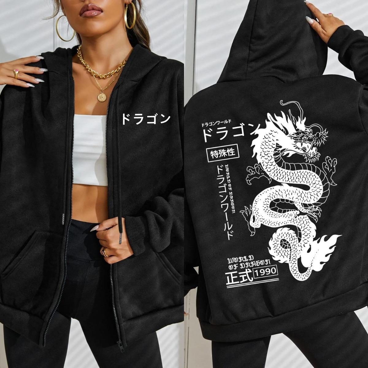 World Of Dragon Special 1990 Muster Damen Reißverschluss-Hoodie Trendiger Fleece-Hoodie Lässige Herbst-Sportbekleidung Retro Locker XL von Joom DACH