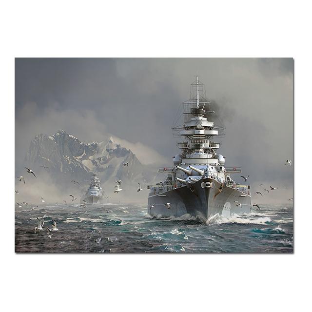 World of Warships Bismarck Schlachtschiff Gemälde Leinwand Poster HD Gedruckt Wandkunst Bilder Moderne Wohnzimmer Heimdekoration 50X70cm Unframed von Joom DACH