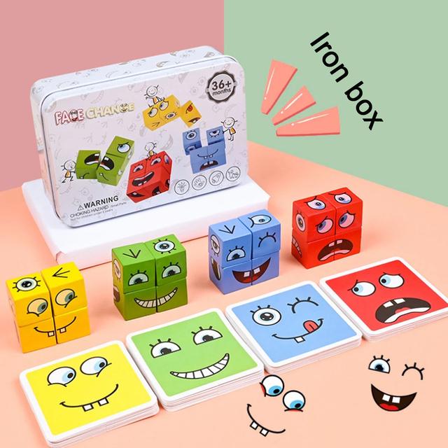 Würfel Gesicht ändern Bausteine ​​Brettspiel Holz Puzzle Montessori Ausdruck Holzblöcke Blocos für Kinder Kinder Spielzeug Geschenk von Joom DACH