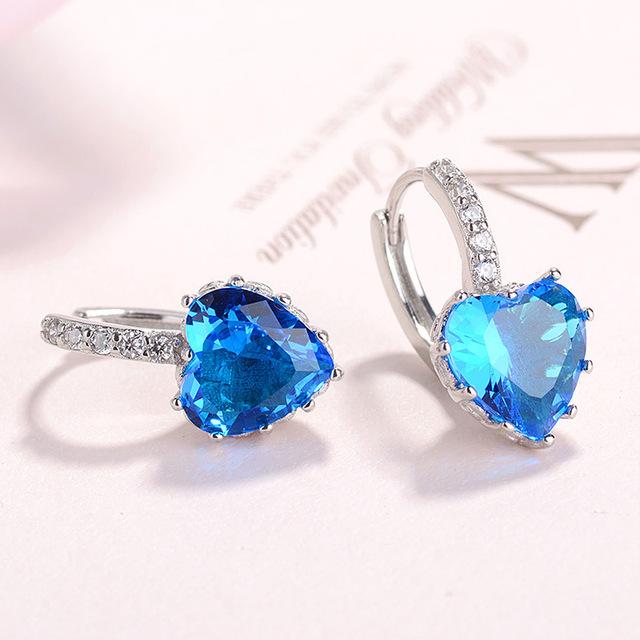 Wunderschöne, schlichte Creolen aus 925er Sterlingsilber mit Herz-Motiv für Frauen, Hochzeitsschmuck, Zirkonia, Ohrring, weibliches Accessoire meer-blaue von Joom DACH