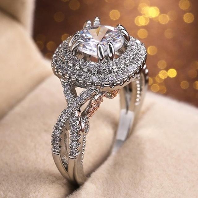 Wunderschöne Braut-Eheringe für Frauen, zweifarbiges Design mit brillanten Zirkonia-Finger-Accessoires, klassischer Schmuck 10 von Joom DACH