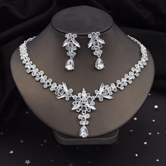 Wunderschöne Luxus Violett Kristall Braut Schmuck Sets für Frauen Tiaras Braut Halskette Ohrringe Hochzeit Krone Set Zubehör silber von Joom DACH