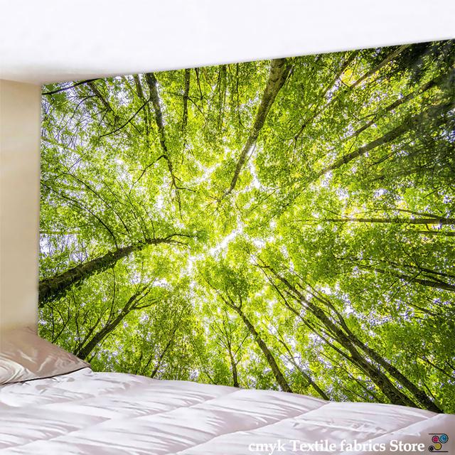 Wunderschöner natürlicher Wald bedruckter großer Wandteppich, preiswerter Hippie-Wandbehang, böhmische Wandteppiche, Mandala-Wandkunst-Dekor 150x100cm von Joom DACH