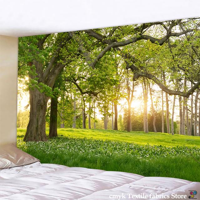 Wunderschöner natürlicher Wald bedruckter großer Wandteppich, preiswerter Hippie-Wandbehang, böhmische Wandteppiche, Mandala-Wandkunst-Dekor 230x180cm von Joom DACH