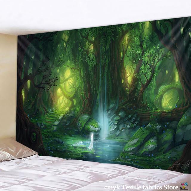 Wunderschöner natürlicher Wald bedruckter großer Wandteppich, preiswerter Hippie-Wandbehang, böhmische Wandteppiche, Mandala-Wandkunst-Dekor 95x70cm von Joom DACH