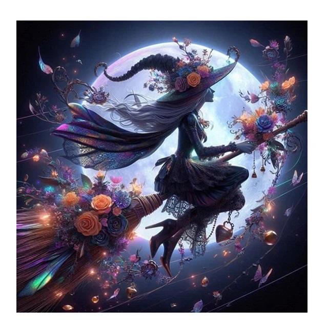 Wunderschönes Hexenmädchen-Eulen-Diamantgemälde, neu 2024, Kreuzstich-Set, vollständige Diamant-Mosaik-Stickerei, Heimdekoration, Halloween-Kunst square 60x60cm hellbraun von Joom DACH