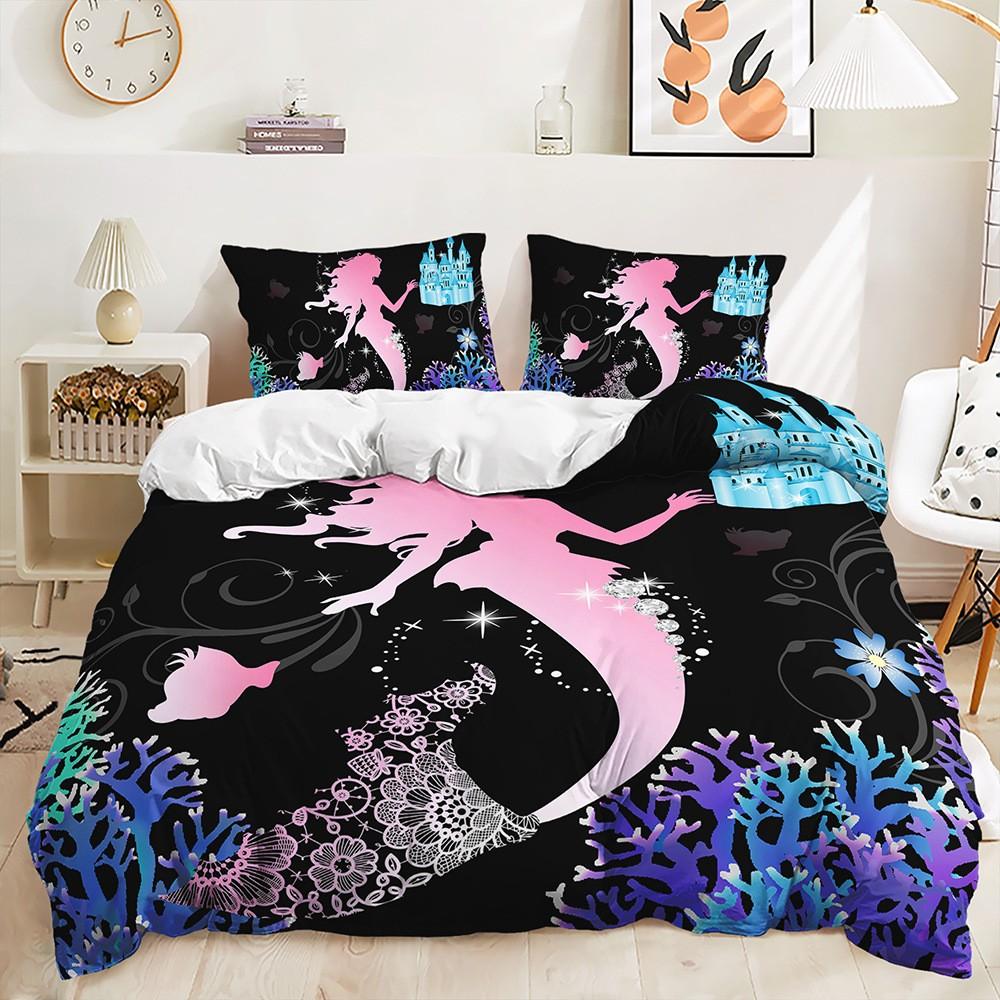 Wunderschönes Regenbogen Meerjungfrau Bettwäsche Set Polyester Bettbezug Set Einzelbett Doppelbett Twin Queen Bettdecken-Sets für Mädchen Frauen Bettwäsche EU single(135x200cm) von Joom DACH