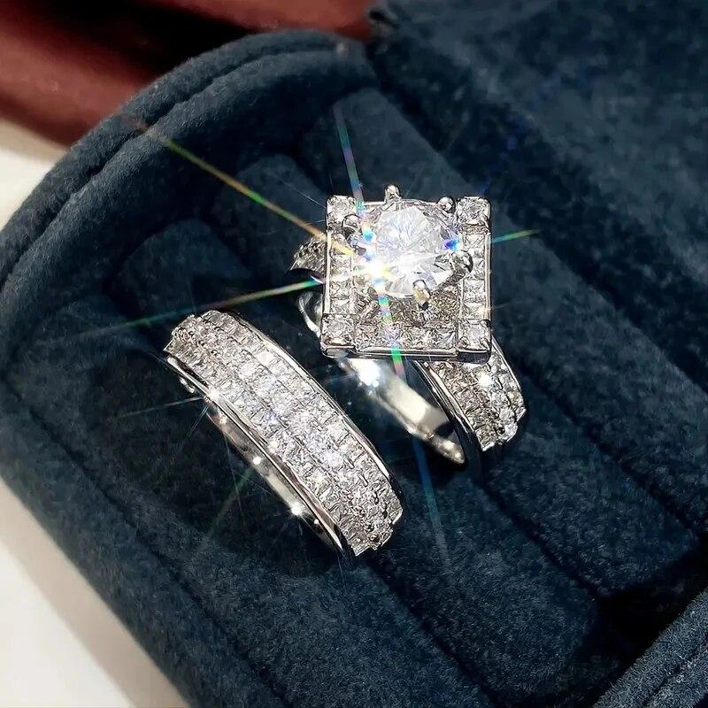 Wunderschönes silberfarbenes Set mit mehreren weißen Zirkonen, Verlobungsringe für Damen, modische Party-Eheringe 8 von Joom DACH