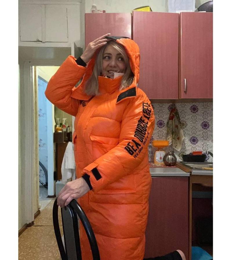 X-lange Winterjacke für Damen, glänzende Kapuze, winddicht, warm, BIO-Daunenmantel, übergroße, mit Baumwolle gepolsterte Parkas M orange von Joom DACH