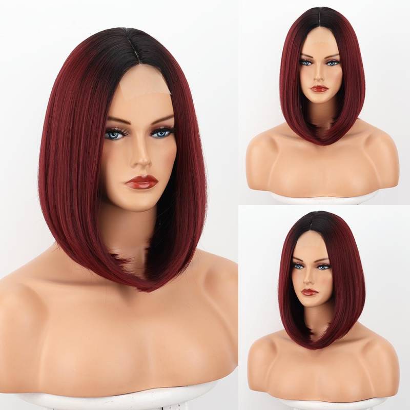 XINRAN Frauen Kurze Ombre Braun Blonde Gerade Bob Perücke Ohne Pony Spitze Front Synthetische Faser Perücke Täglichen Tragen Cosplay 30cm von Joom DACH