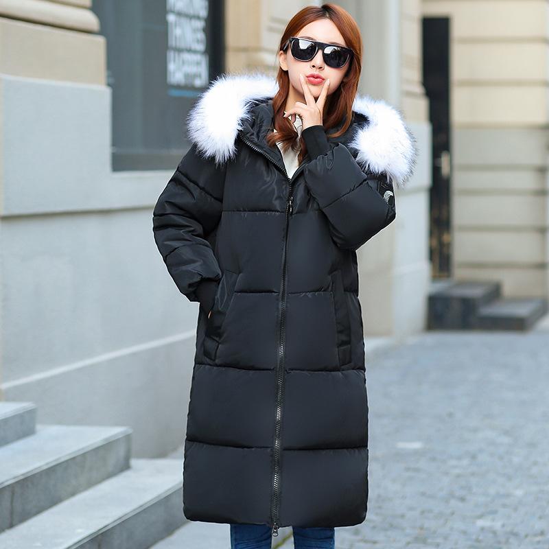 XL-7XL Plus Size Damen Winter-Thermaljacke Mantel Pelzkragen Lange Parkas Mit Kapuze Gepolsterter Daunenmantel 7XL schwarz von Joom DACH