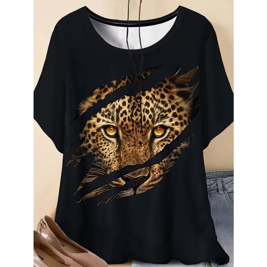XL-7XL Übergröße Damen Herren Cartoon Katze Lässig 3D-Druck Locker V-Ausschnitt Kurzarm T-Shirt Top 5XL schwarz von Joom DACH