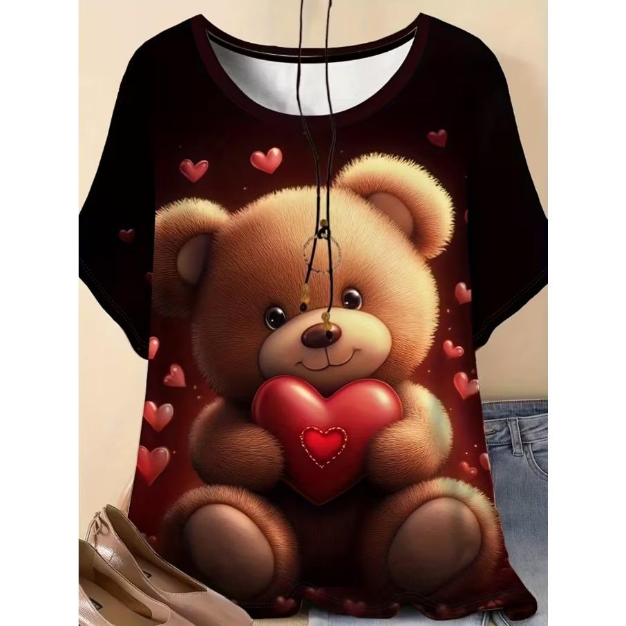 XL-7XL Übergröße Damen Herren Cartoon Katze Lässig 3D-Druck Locker V-Ausschnitt Kurzarm T-Shirt Top XXL rot von Joom DACH