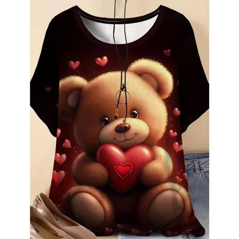 XL-7XL Übergröße Damen Herren Cartoon Katze Lässig 3D-Druck Locker V-Ausschnitt Kurzarm T-Shirt Top XXL rot von Joom DACH