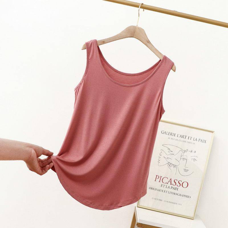 XL bis 6XL Modales O-Ausschnitt-Tanktop, Sommer-Damen-Unterhemd, dünnes, lockeres, ärmelloses T-Shirt, einfarbiges T-Shirt, große Größe 6XL von Joom DACH