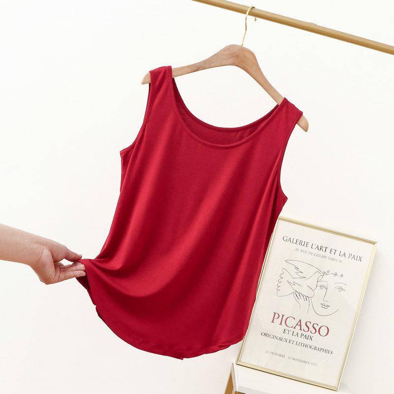 XL bis 6XL Modales O-Ausschnitt-Tanktop, Sommer-Damen-Unterhemd, dünnes, lockeres, ärmelloses T-Shirt, einfarbiges T-Shirt, große Größe 6XL von Joom DACH