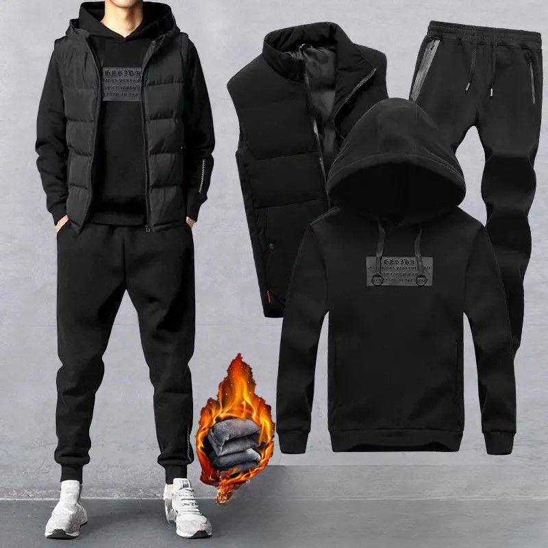 XS-5XL Größe Casual Men Sportswear Schwarze Freizeitanzüge Kapuzenhose Weste Dreiteiliger Mode Winter Herrenanzug XS schwarz von Joom DACH