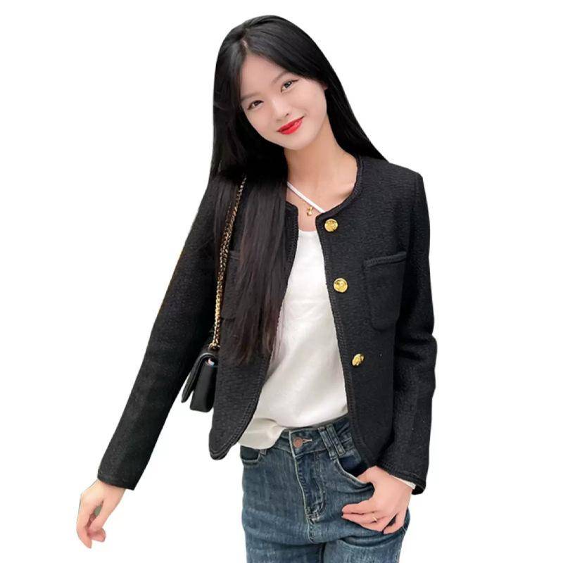 Xiaoxiang Stil Jacke für Damen Koreanischer Stil Frühling und Herbst High-End Kurzes Oberteil für Damen und kleine Personen XL schwarz von Joom DACH