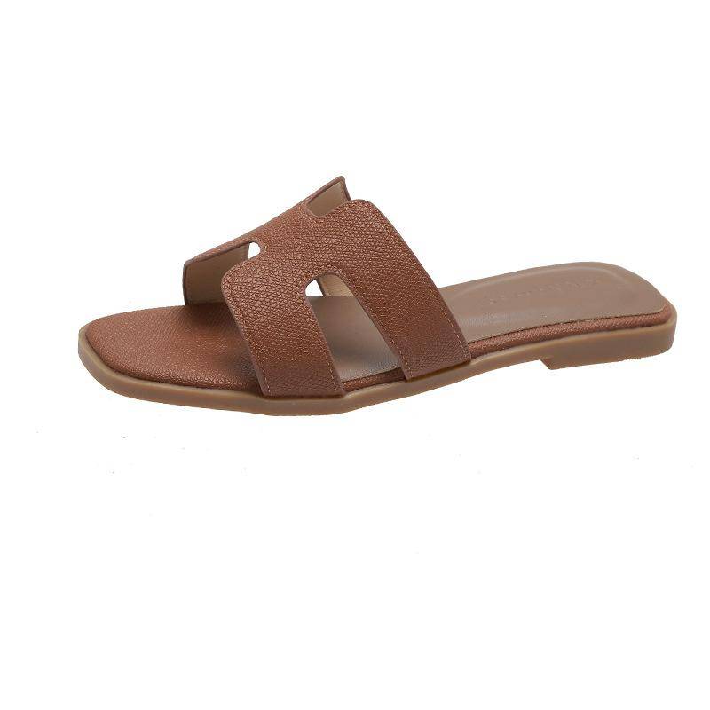 Xiaoxiangfeng flache Hausschuhe für Damen 2025, neue H-förmige Ein-Wort-Schuhe, Strandschuhe können im Freien in nassem Wasser getragen werden 38 braun von Joom DACH