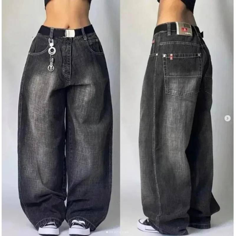 Y2K American New Retro Street Hip-Hop Loose Jeans Damen Harajuku Hohe Taille Weite Beinhose Gothic Weite Hose Straßenhose XL von Joom DACH